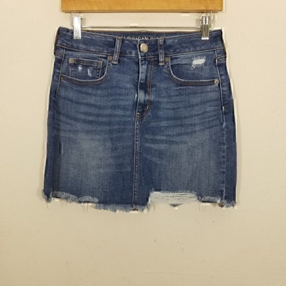 American Eagle Super Stretch Distressed Denim Mini Skirts Blue Size 6